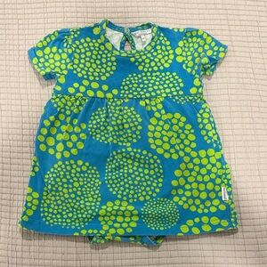 Marimekko Teal and Lime Green Patterned Short Sleeved Dress 80cm